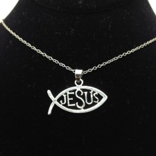 Fish Shape Pendant Of JESUS Silver With FREE 20" Chain Stainless Steel