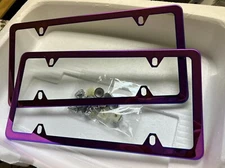 License Plate Frame Tag Cover Frame Purple Color Steel Metal 2PCS With Screw Cap
