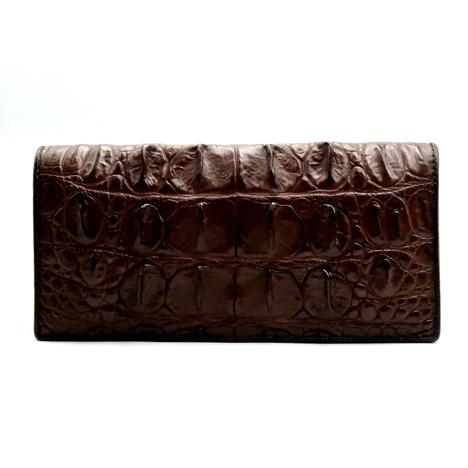 New Real Dark Brown Croc Back Bone Leather Skin Unisex Long Bifold Wallet. - Image 2 of 4