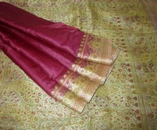 BVH WEARABLE PURE SILK Vintage Sari 5yds 21SEP3707 X12 E740 Wine Cream ABCKB