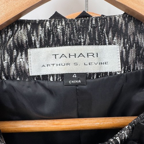 Tahari ASL Blazer Skirt Set Womens 4 Black Silver Embellished Cotton Blend VTG - Picture 6 of 17