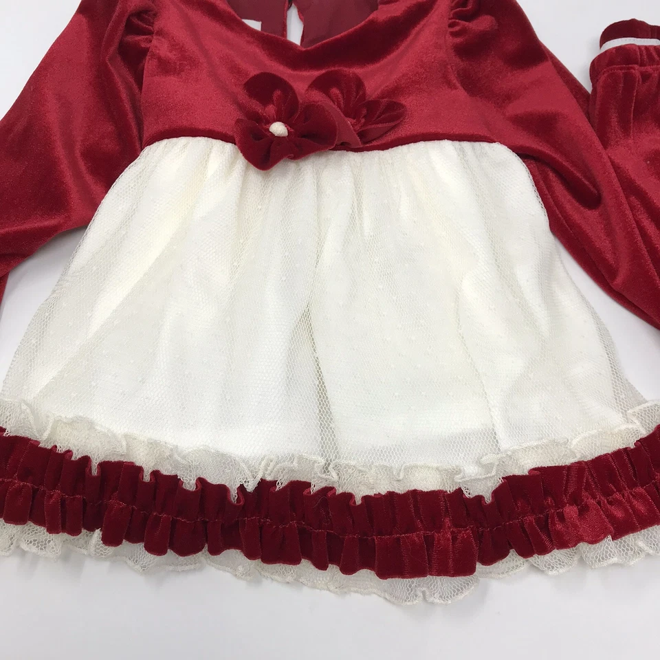 Vestido Isobella & Chloe Bebé 12 Meses Rojo Terciopelo Volantes Flores Manga Larga  Foto 2 de 4