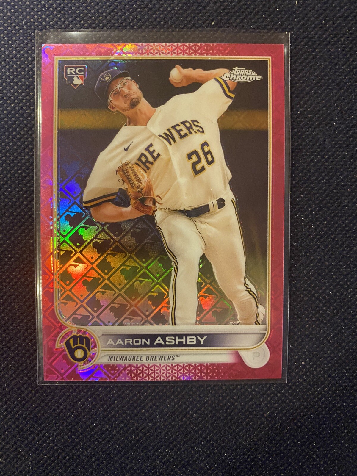 2022 Topps Chrome MLB Logofractor AARON ASHBY Pink Refractor /199 Brewers RC