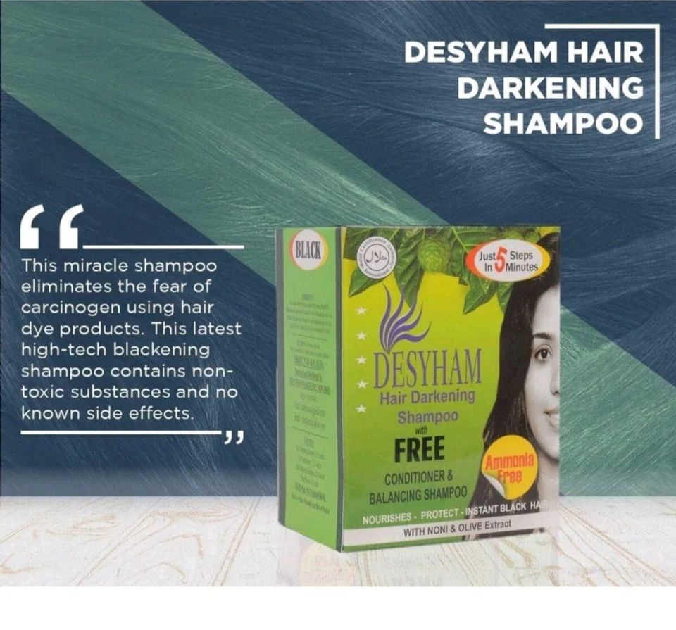 Desyham Hair Darkening Shampoo henna Dye Inai Pewarna Rambut 1 box 5 Sachets - Image 3 of 4