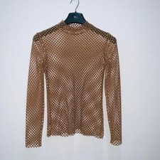 Damen Fischnetz Top T-Shirt Langärmelig Kragen Hohl Atmungsaktiv Freizeit