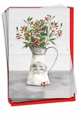 12 Christmas Greeting Cards Set 5"x7" w/ Envelopes(1 Design) Jolly Jugs - Holly