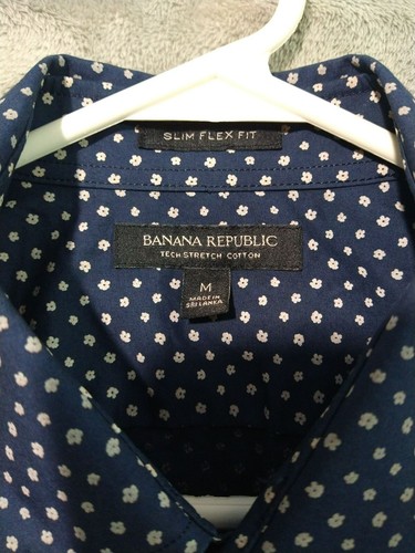 Banana Republic Shirt Mens Medium Blue Slim Flex Tech Stretch Long Sleeve Cotton - Picture 6 of 8