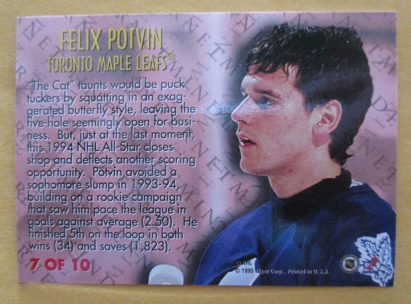FELIX POTVIN Toronto MAPLE LEAFS 199596 FLEER Netminder HOCKEY CARD 7