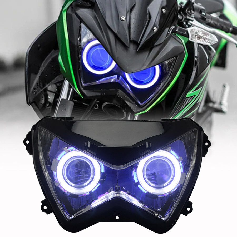 White Blue Angel Eyes Assembled Headlight HID Light For Kawasaki