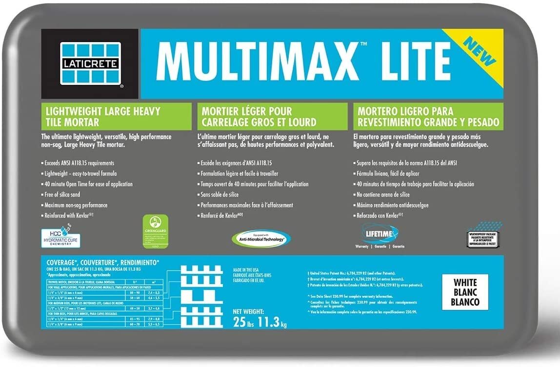 LATICRETE MULTIMAX LITE OneStep, Polymer Fortified, Tile Mortar 25 Lb