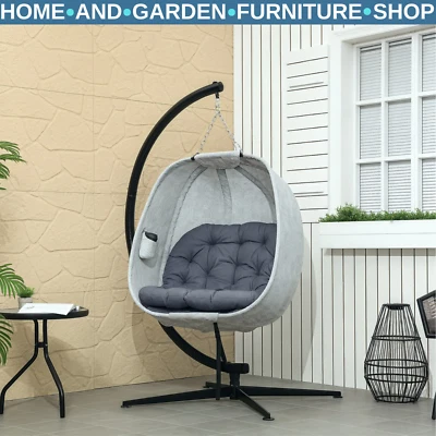 Grey Hanging Egg Chair Outdoor Indoor Swing Chair Conservatory Garden Furniture - Image 1 of 4