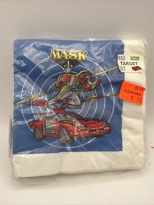 Vintage 1985 Kenner MASK Unique 9.5  2-Ply Beverage Napkins Pack Of 16 NEW 1701