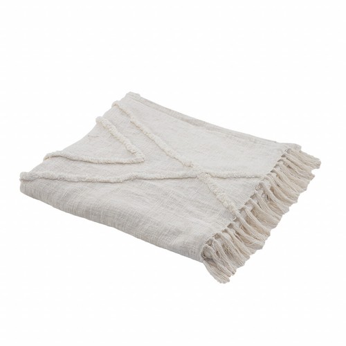 Ivory Woven Cotton Geometric Throw - Picture 2 of 9