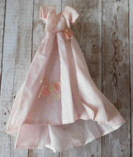 Barbie Light Pink Blue Polka Dot Floral Print Dress Gown Doll Size