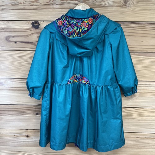 Rothschild Coat Girls 6X Green Purple Floral Lining Hooded Tailored Vintage B8 - Picture 12 of 17