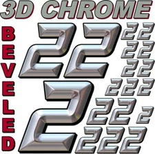 (2's) 3-D CHROME BEVELED NUMBERS Decal Sticker Sheet 1/8-1/10-1/12 RC Models
