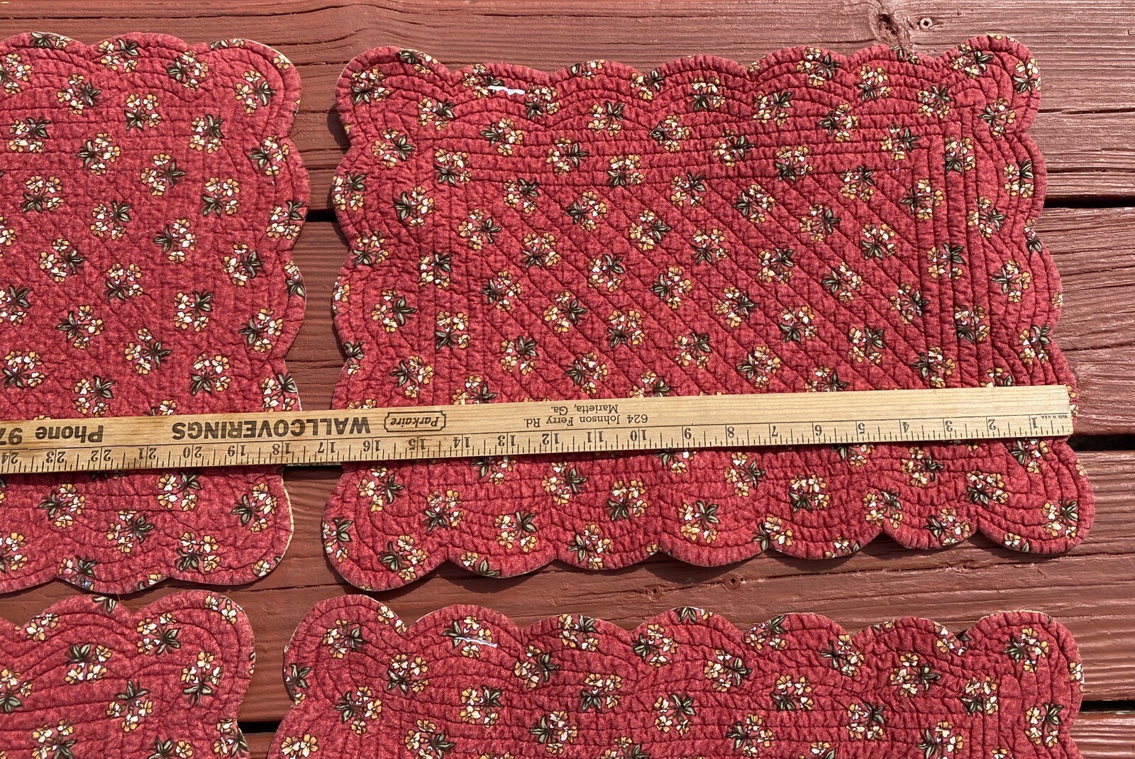 4pc Quilted Scalloped Placemats Cotton Floral Gold Multicolor