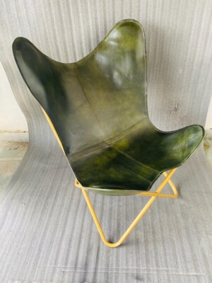 Handmade Green leather butterfly chair accent chair BKF living room Lounge chair