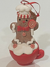 NEW 4.25" GINGERBREAD MAN IN CUP ORNAMENT FREE SHIP