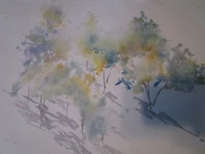 Original Watercolor Painting By Peg Humphreys abstract trees 18"x12.5" 