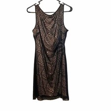 Nine West - Womens Black Sequins Over Lace with Nude Lining Sleeveless Dress
