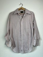 Vintage 70s Sears Perma-Prest Striped Dress Shirt Fortrel Gray Pink 15.5 x 34