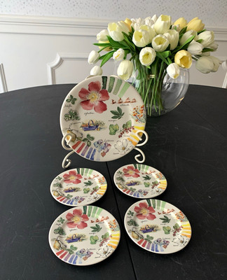GIEN Ceramic Floral Multicolor Round Plate Set, 5 Plates (1 Large, 4 Small)