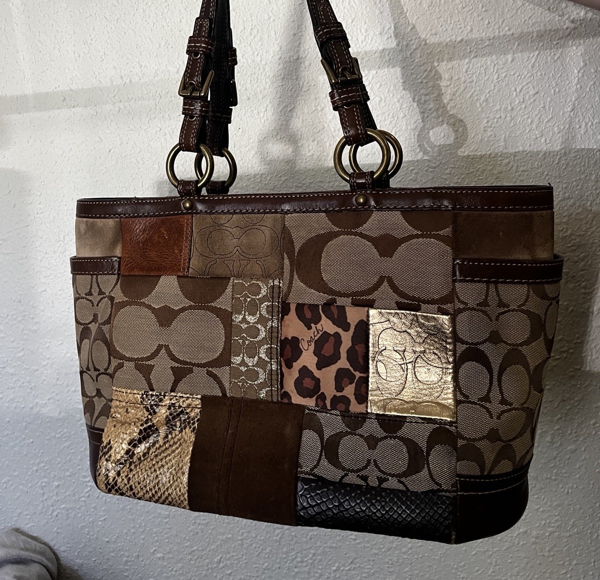 Vintage Coach Patchwork Purse Shoulder Tote F0773-11495 Brown