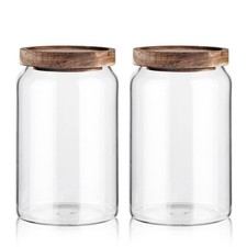 Glass Storage Container Airtight Food Jars Kitchen Canister with Wood Lids,...