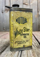 RARE Antique MUTUAL Oil Co White Star Separator Oil Oiler Tin Can w/ Spout EMPTY