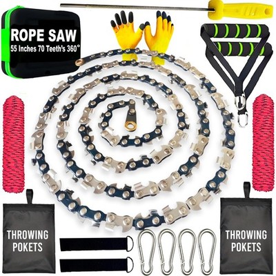 55 Inch High Limb Rope Saw with Dual Sided 70 Teeth 360° Chain   Silver