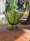 Vintage Anchor Hocking Avocado Green Candy Dish Octagon Footed Pedestal Glass