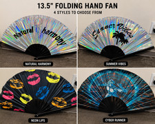 Large Folding Hand Fan 13.5" Rave Festival Dance Clack Fan Bamboo Frame