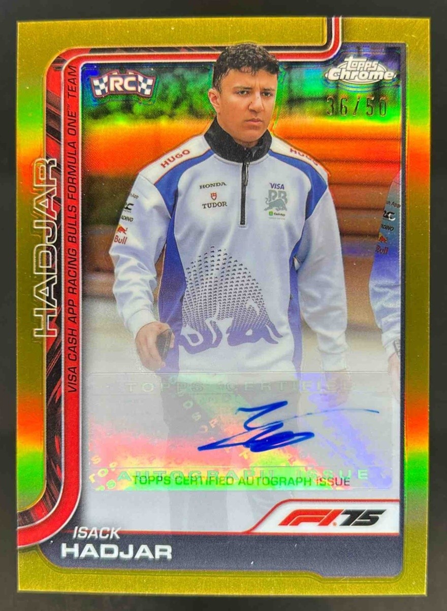 2025 Topps Chrome F1 Isack Hadjar Auto RC Gold Refractor Rookie #/50