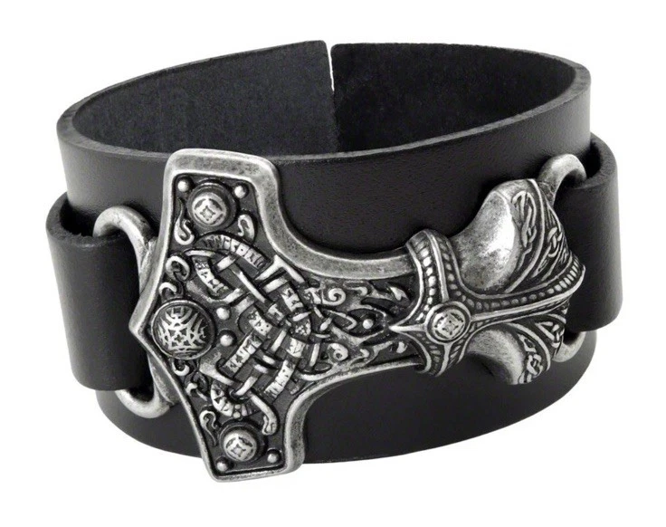 Alchemy Gothic Thunderhammer Bracelet Wristband Black Leather Thor Hammer Viking - Image 2 of 4