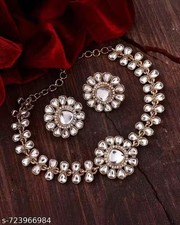 Indian Bollywood Gold Plated Kundan Choker Bridal Necklace Earrings Jewelry Set