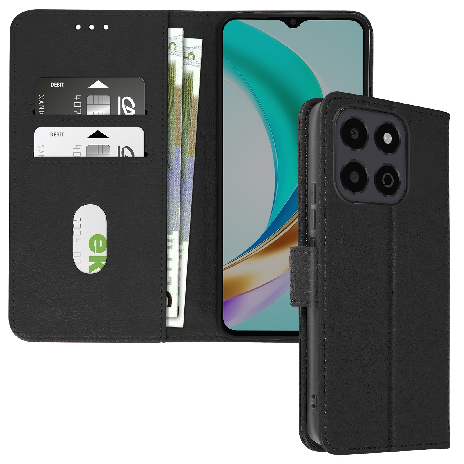 Étui pour Honor X6b Avizar à clapet portefeuille en cuir noir avec support
