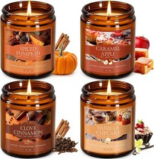 Fall Scented Candles Set, 4 Pack Natural Soy Wax, Autumn Gifts for Home