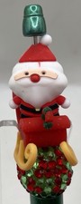 Beaded Pen. Christmas. Santa In Sleigh,red And Green Bling Bead On Green Pen