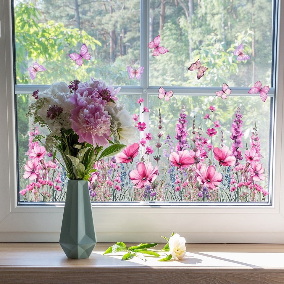 Large Spring Themed Window Clings Floral Window Clings Removable Stickers Spring Decor Intricate ...