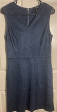 Limited SZ 8 Navy Blue Sueded Back Zip Sleeveless Dress with pockets!