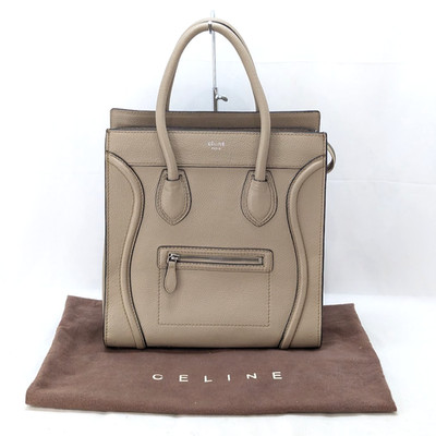CELINE Luggage Mini Shopper Leather Tote Hand Bag Beige Authentic