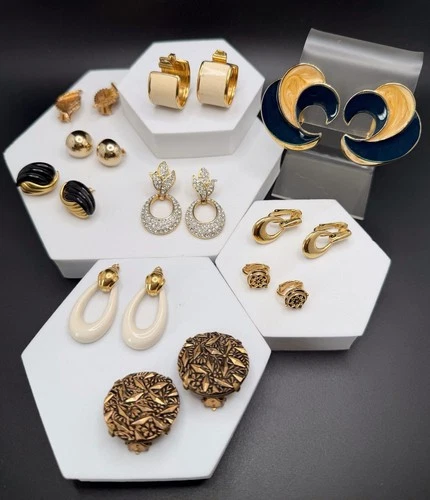 Vintage Estate Gold Tone Costume Earrings Lot 10 Prs Some AVON MONET TRIFARI