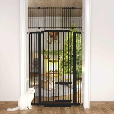 #ad Pet Gate 71 Extra Tall 29.5 40.6 W Pressure Mount Cat Door White Wide $259.99