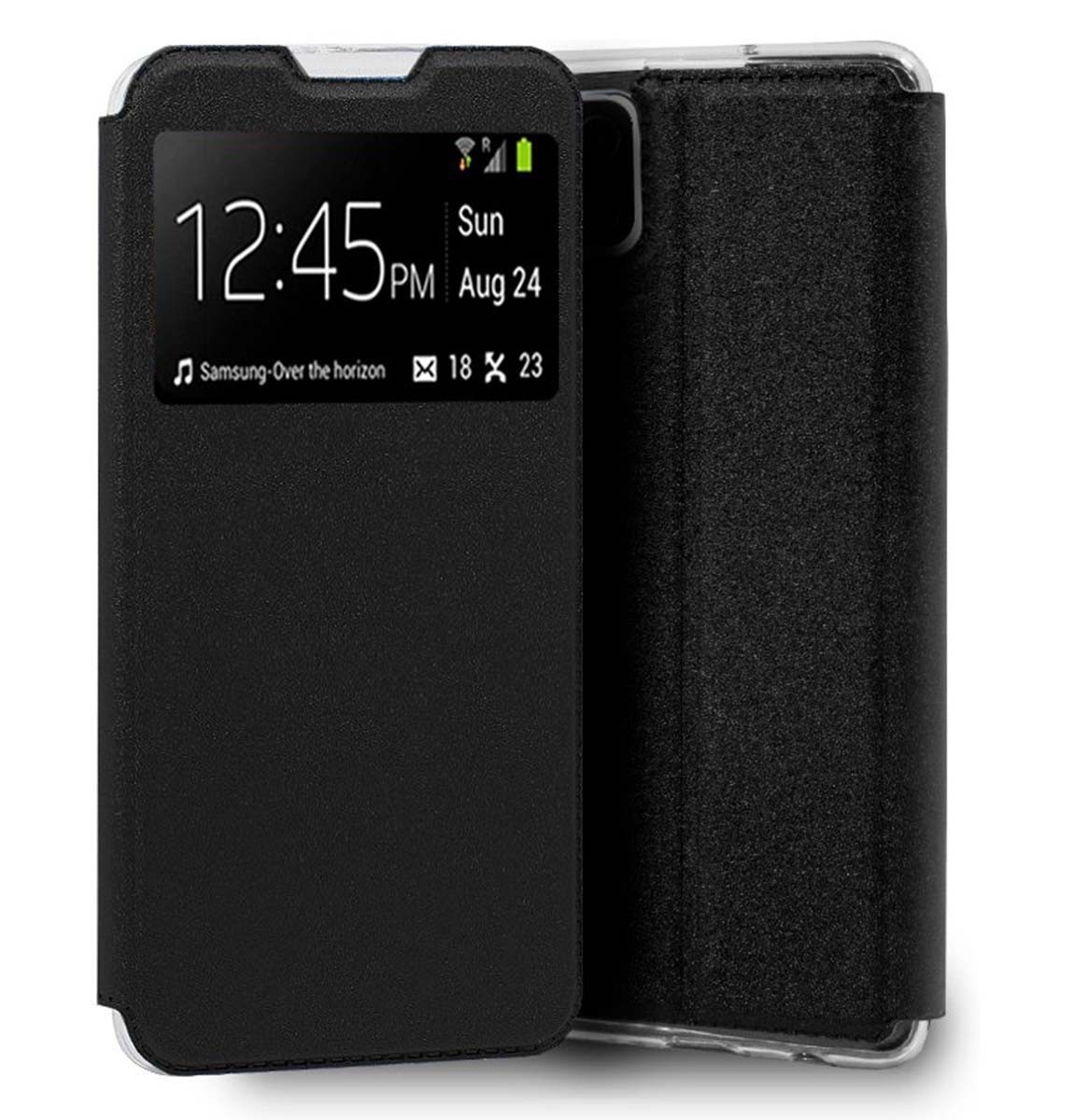 Custodia Libro Supporto Con Finestra Per Samsung Galaxy A12 / M12 Colore Nero