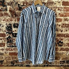 Wrangler Western Aztec Shirt Mens Large Pearl Snap Western Southwest Blue White