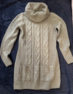 Venus Green Cable Knit Sweater Dress Cowl Neck, Size Large