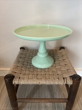 Jadeite Green Glass Cake Stand Plate Pedestal 10”