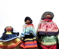 VINTAGE NATIVE AMERICAN DOLL LOT OF 3 CORN HUSK BODIES COLORFUL 5.5-4.25-2 1/2
