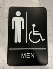 Black Plastic Men's Restroom ADA Sign Wall Mounted Door Sign for Accessibility